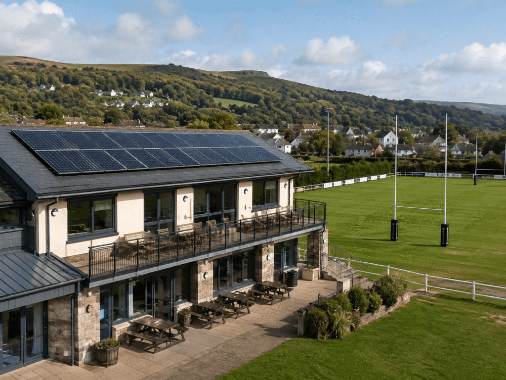 Solar panels installed on a sports club clubhouse